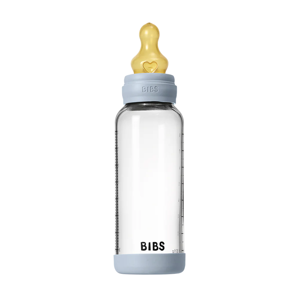 BIBS Glass Baby Bottle 240ml Latex - Baby Blue - Bubbadue