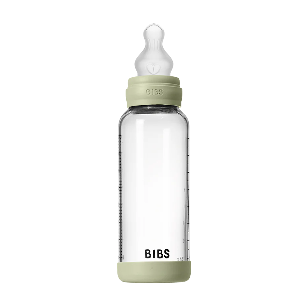 BIBS Glass Baby Bottle 240ml Silicone - Sage