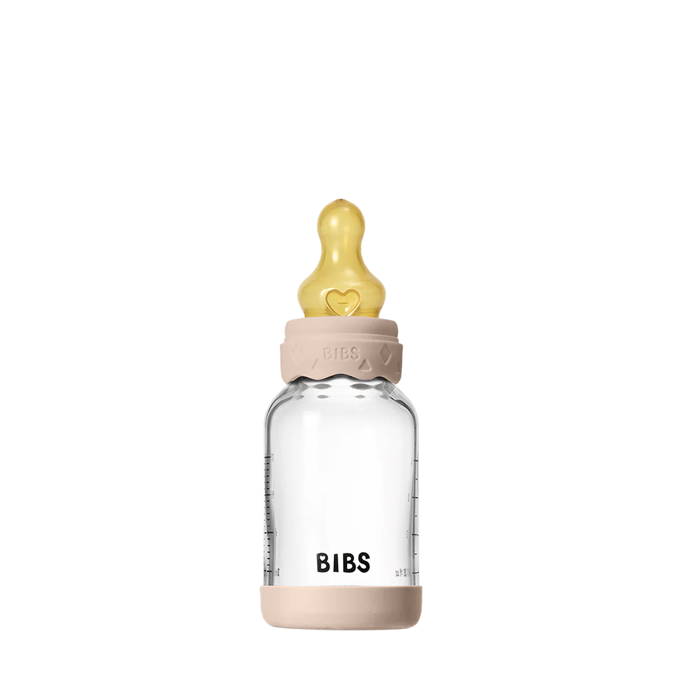 BIBS Boheme Glass Baby Bottle 120ml Latex - Blush - Bubbadue
