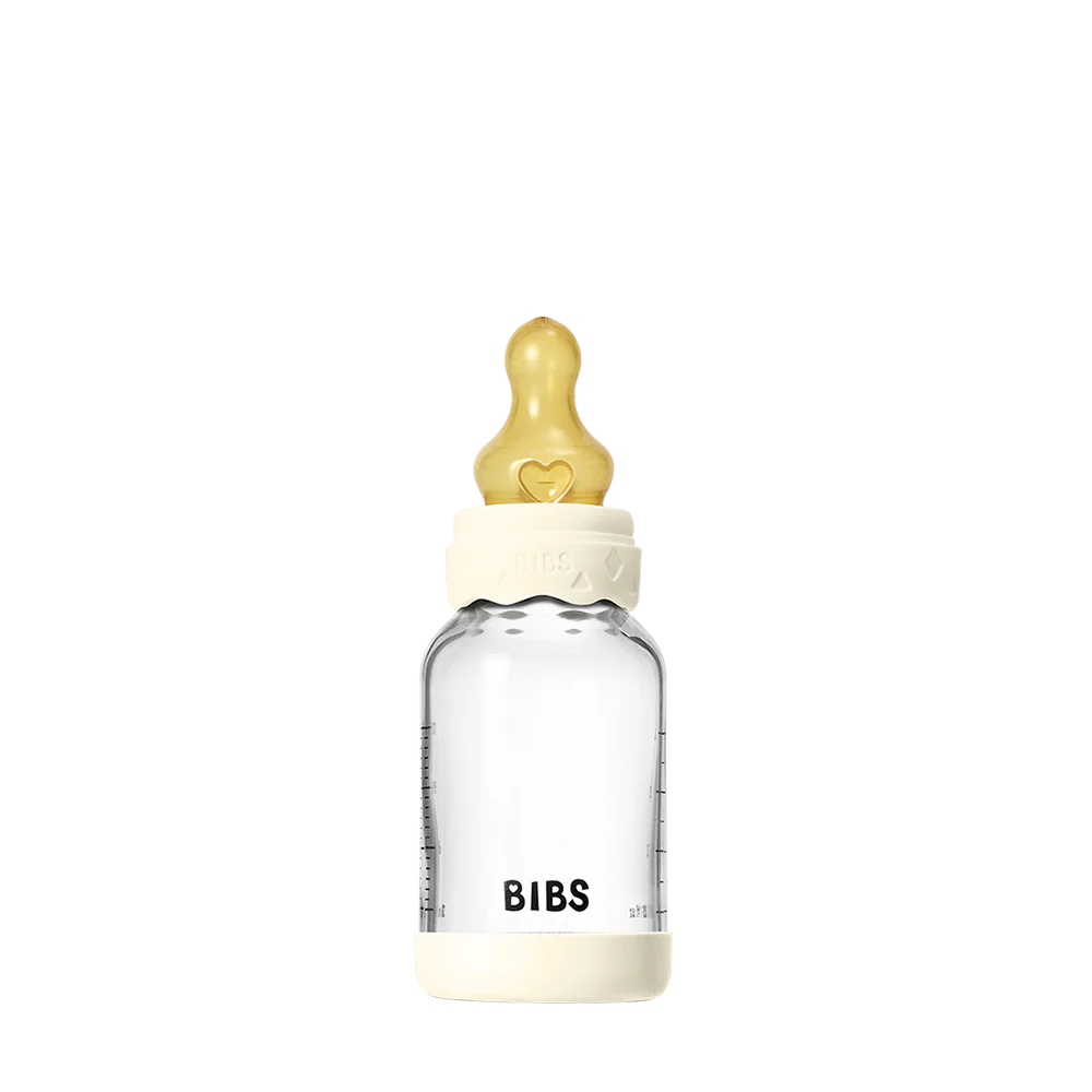 BIBS Boheme Glass Baby Bottle 120ml Latex - Ivory - Bubbadue