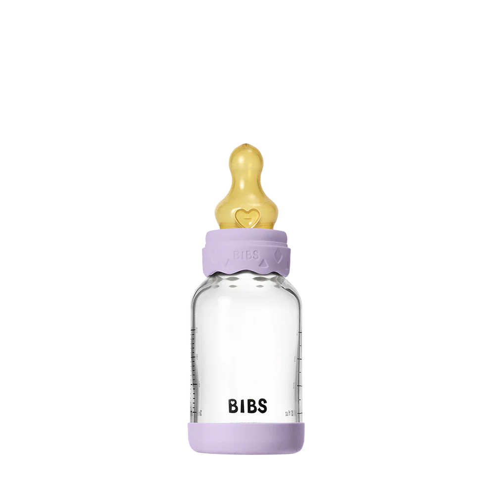 BIBS Boheme Glass Baby Bottle 120ml Latex - Violet Sky - Bubbadue