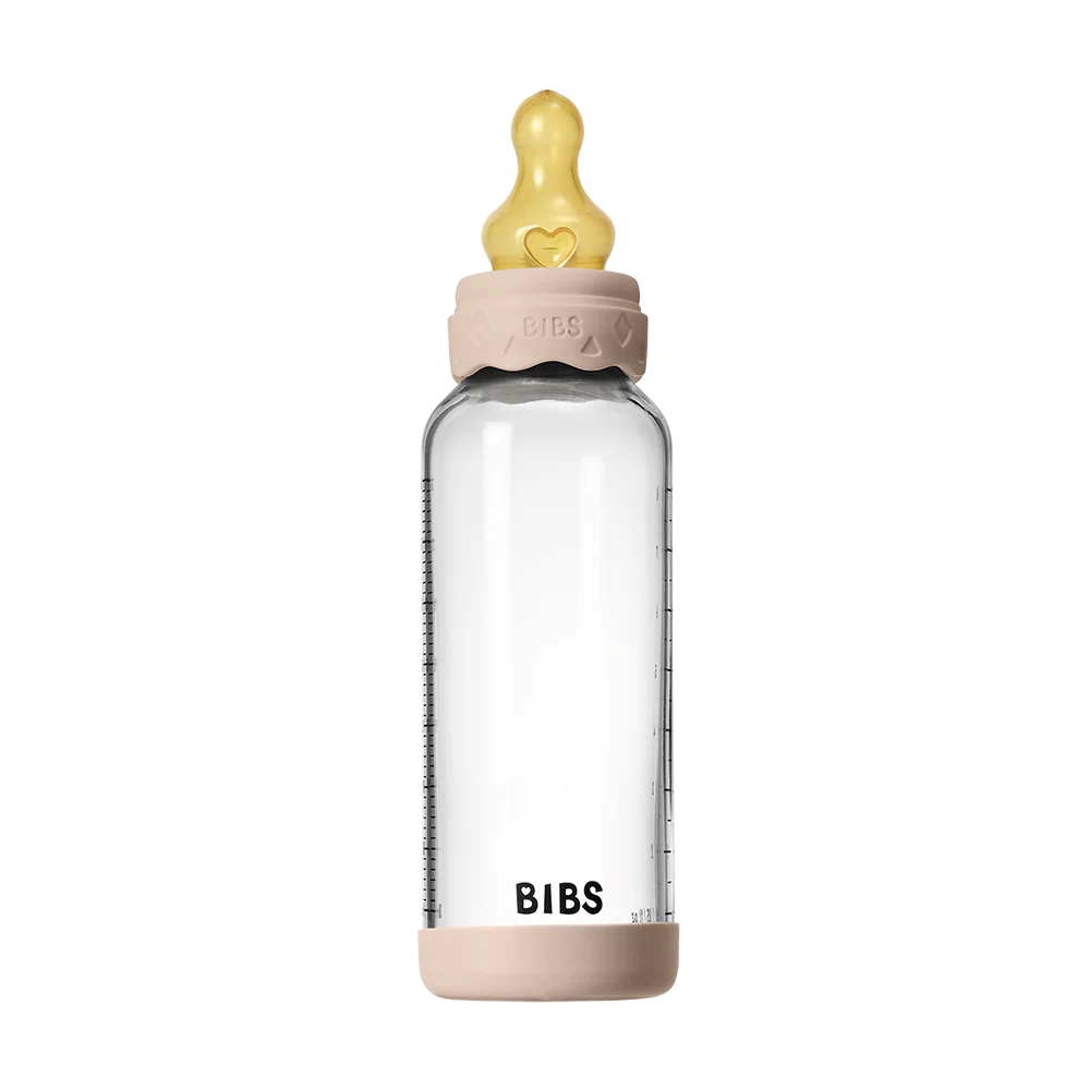 BIBS Boheme Glass Baby Bottle 240ml Latex - Blush - Bubbadue
