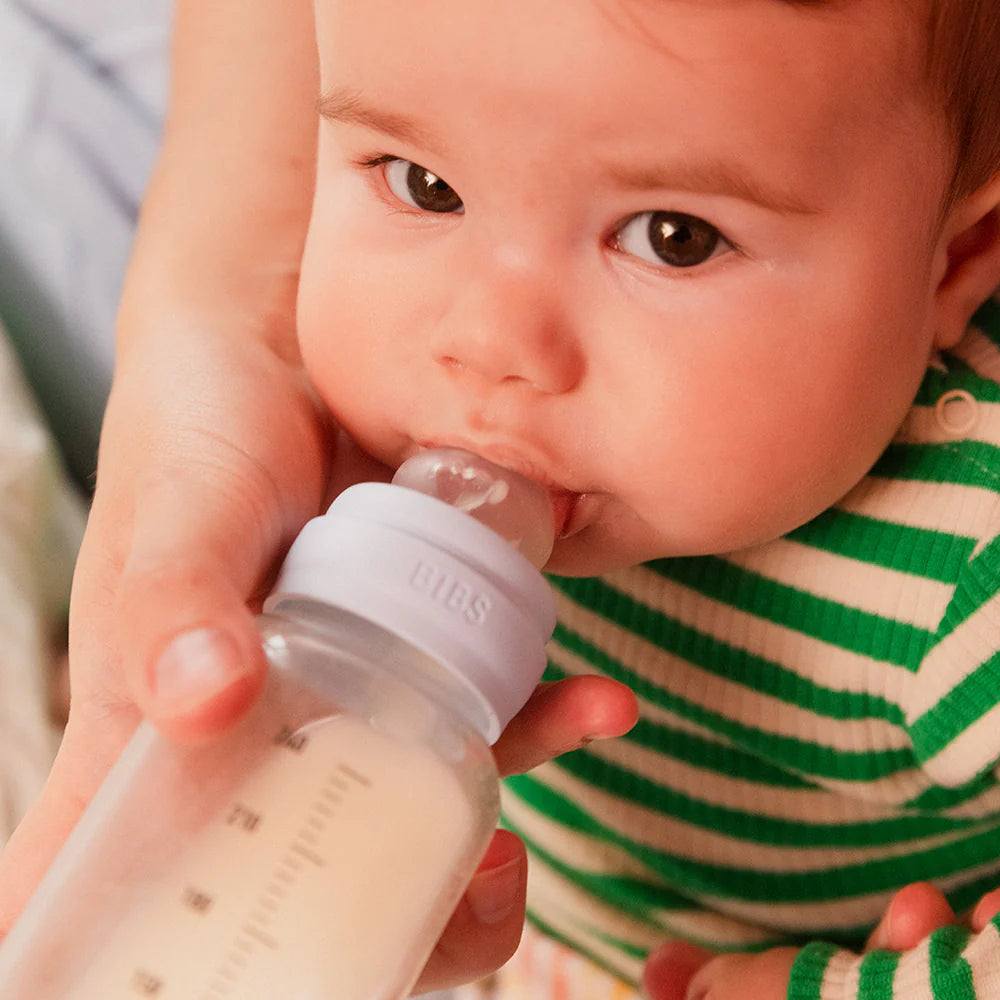 BIBS Glass Baby Bottle 240ml Silicone - Sage - Bubbadue