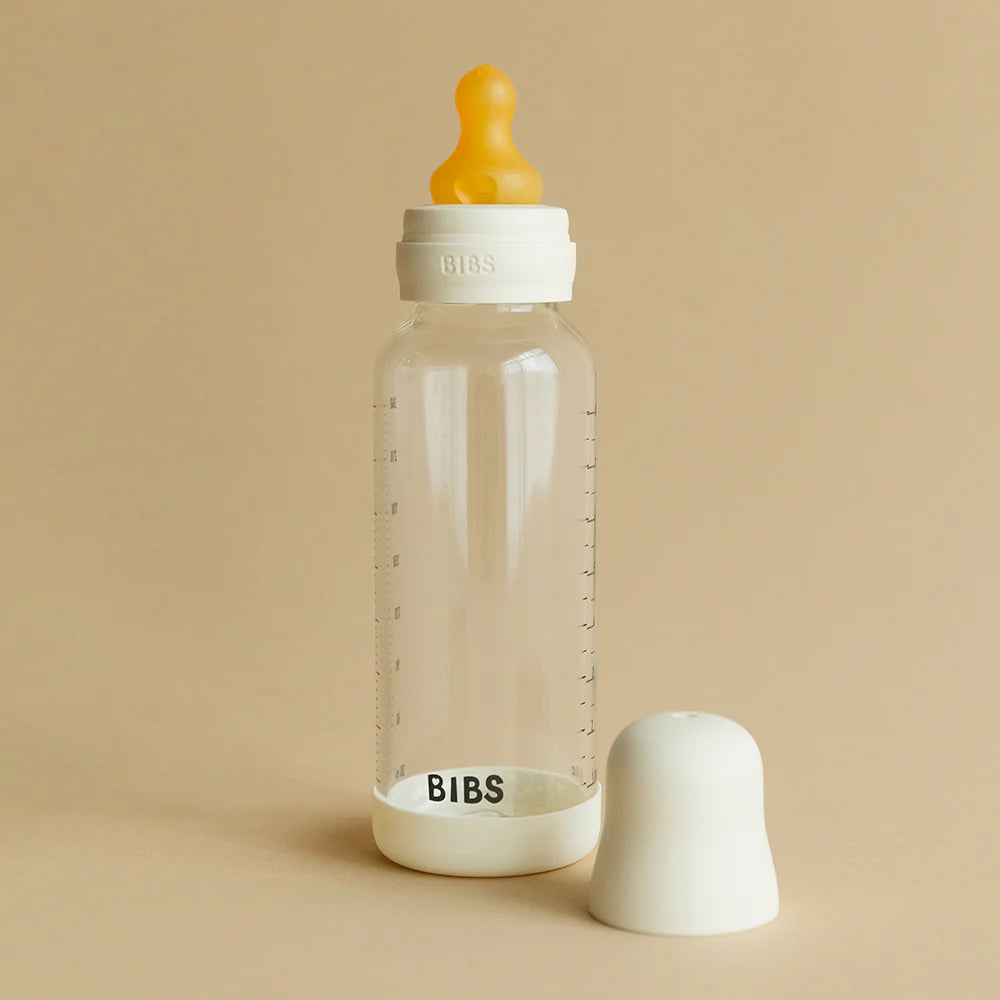 BIBS Glass Baby Bottle 240ml Silicone - Sage - Bubbadue