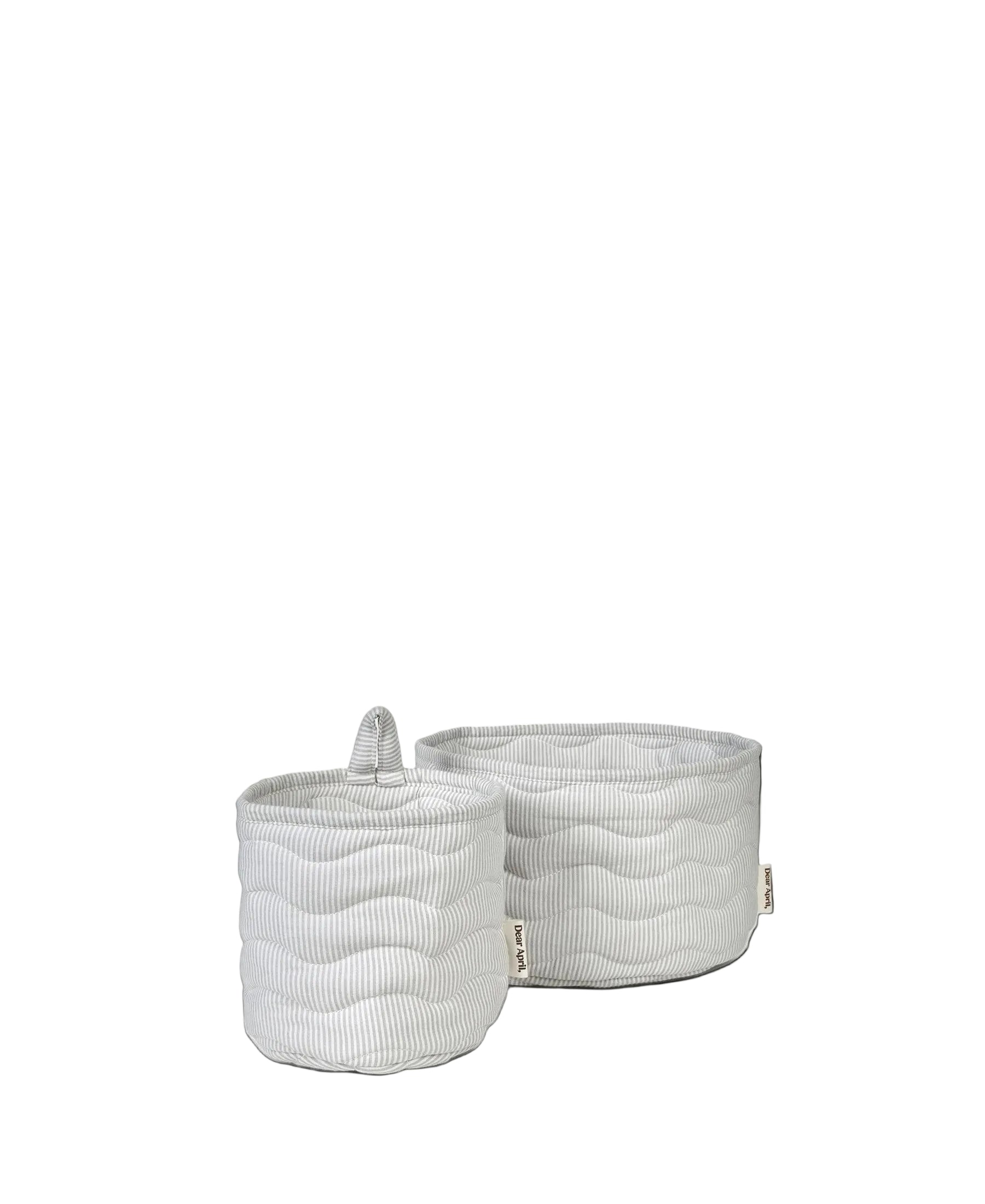 Dear April Kiki Baskets 2-pack in Dew Stripe, studio packshot.