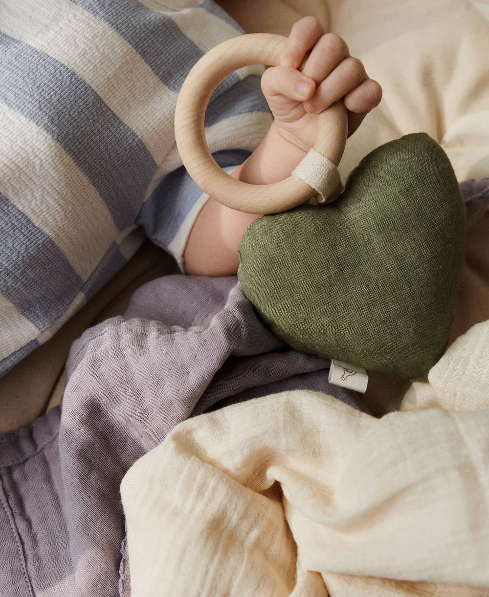 Lara Heart Rattle Teether, Forest Green