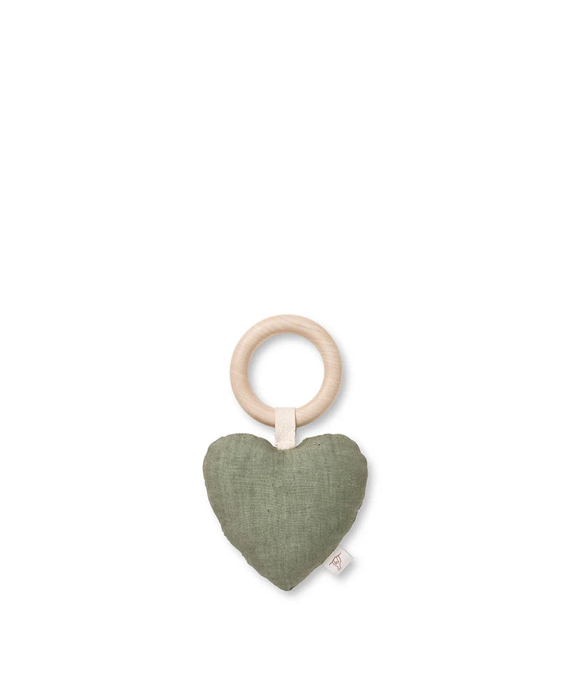 Lara Heart Rattle Teether, Forest Green