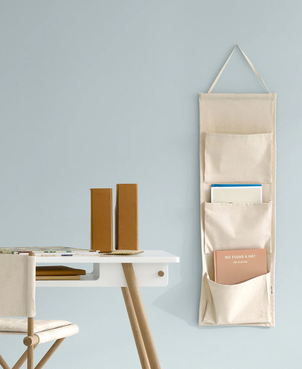 Dear April Pippa Organizer with multiple compartments, beige fabric and wooden handles for stylish storage and organization.
