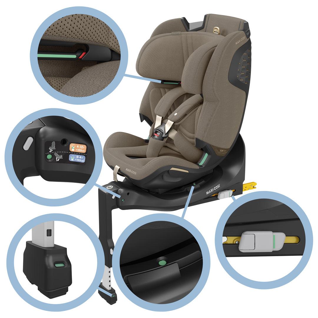Maxi Cosi Emerald 360 Pro travel system with Twillic Truffle stroller and car seat, featuring a sleek design and versatile functionality.