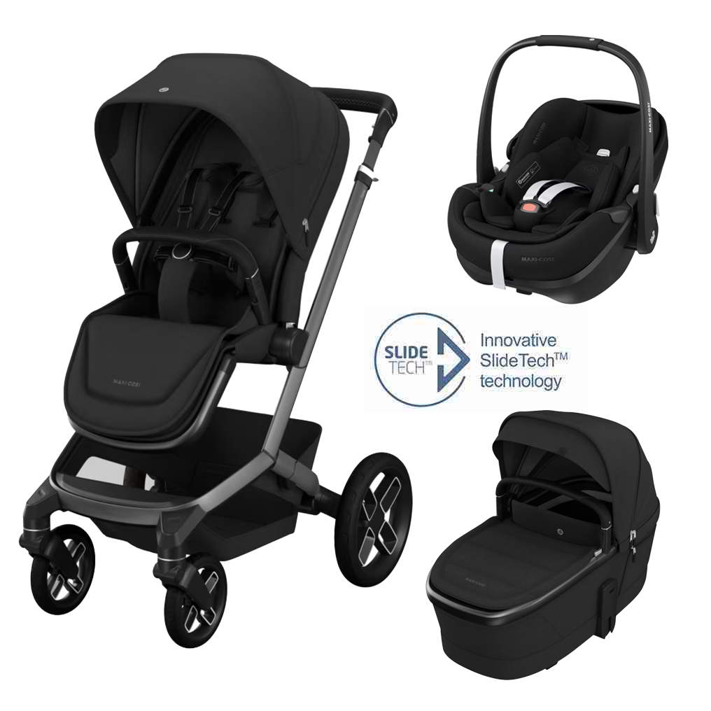 Fame Travel System: Fame Stroller + Pebble 360 Pro Car Seat + Fame Carrycot - Black - Bubbadue
