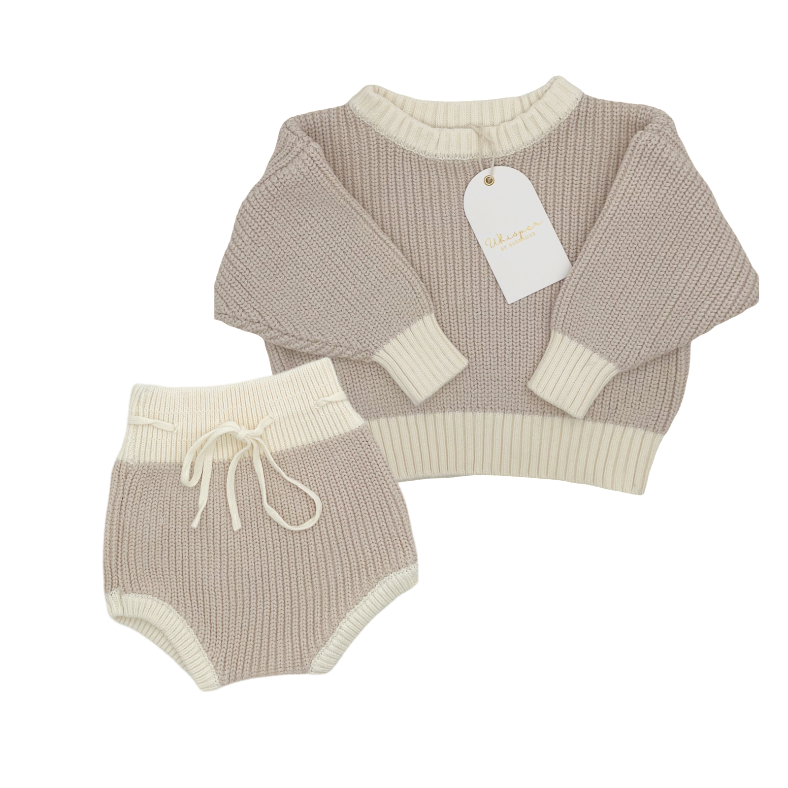 Knitted Jersey And Bloomers Set (0-6 Months) - Biscuit - Bubbadue