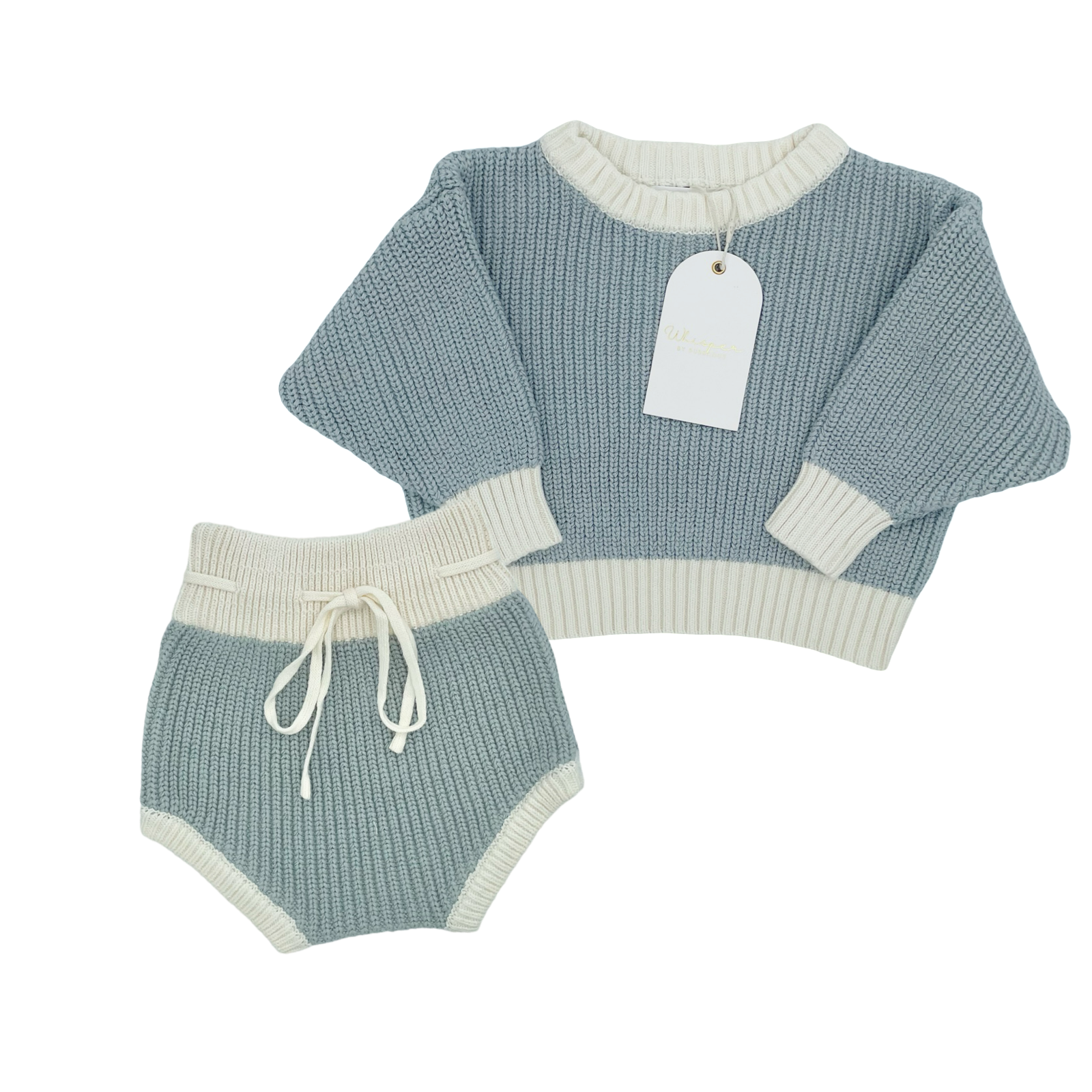 Knitted Jersey And Bloomers Set (0-6 Months) - Misty Blue - Bubbadue