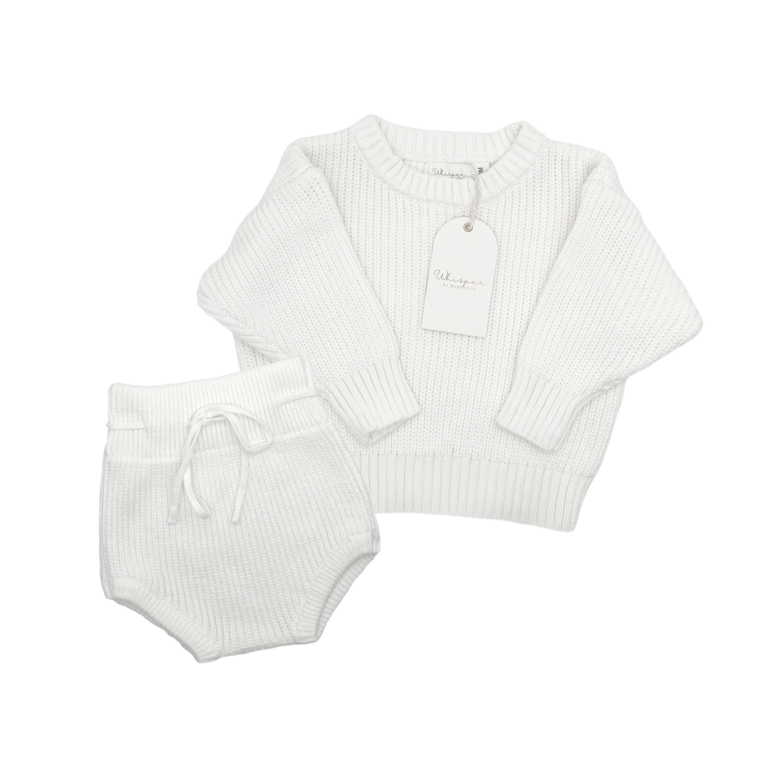 Knitted Jersey And Bloomers Set (0-6 Months) - White - Bubbadue