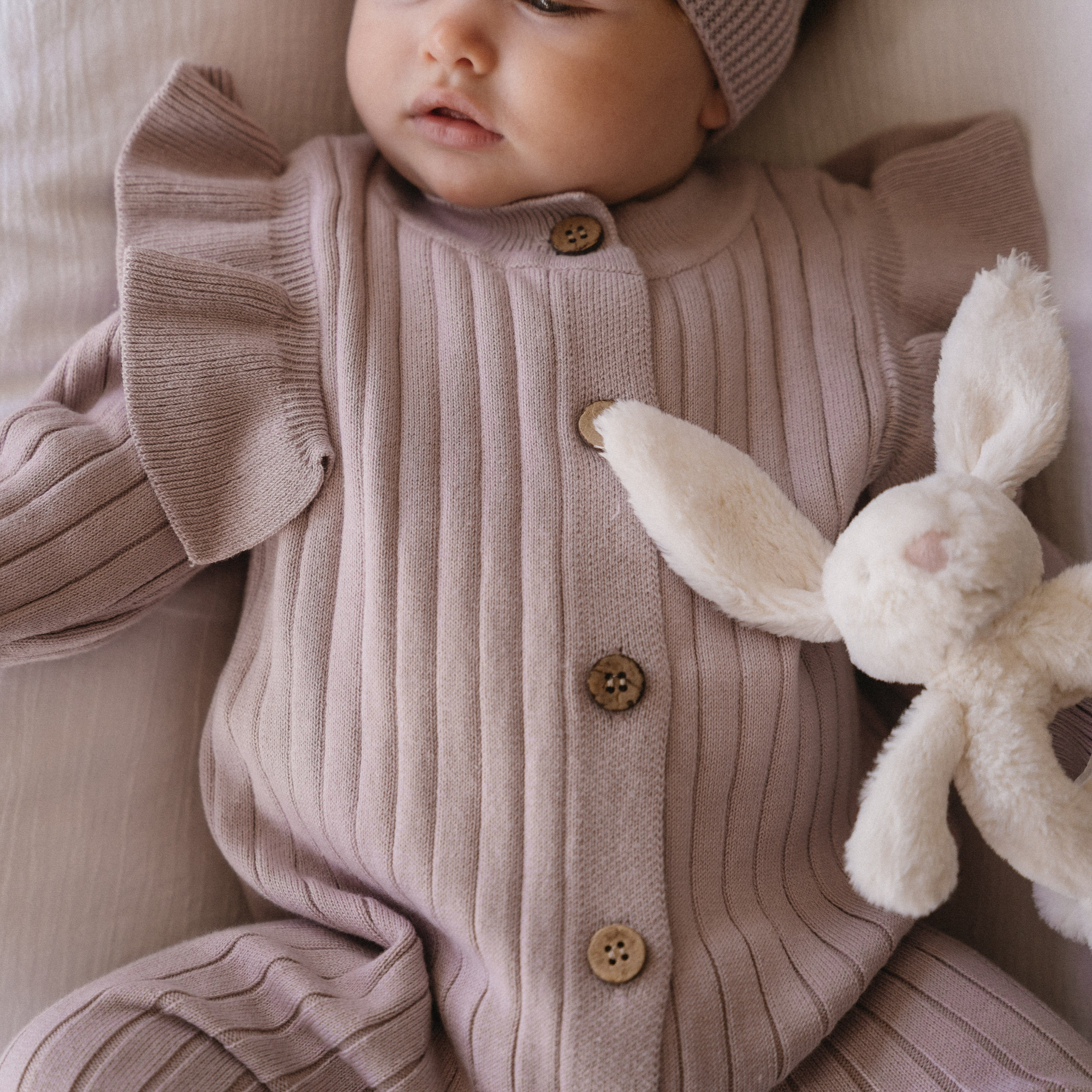 Knitted Frilly Romper (0-6 Months) - Dusty Pink - Bubbadue