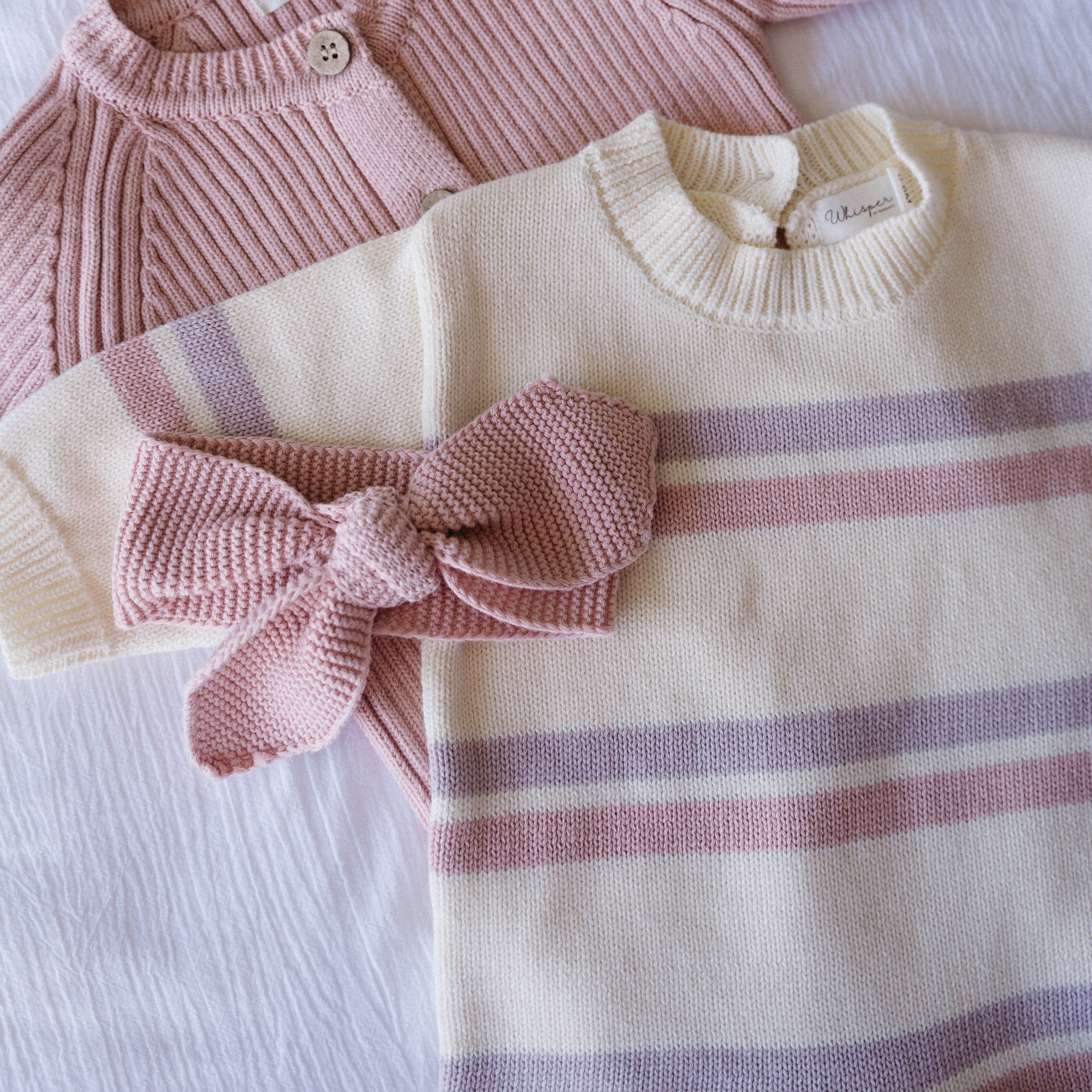 Striped Buttonless Romper - Blush & Lilac Stripe - Bubbadue