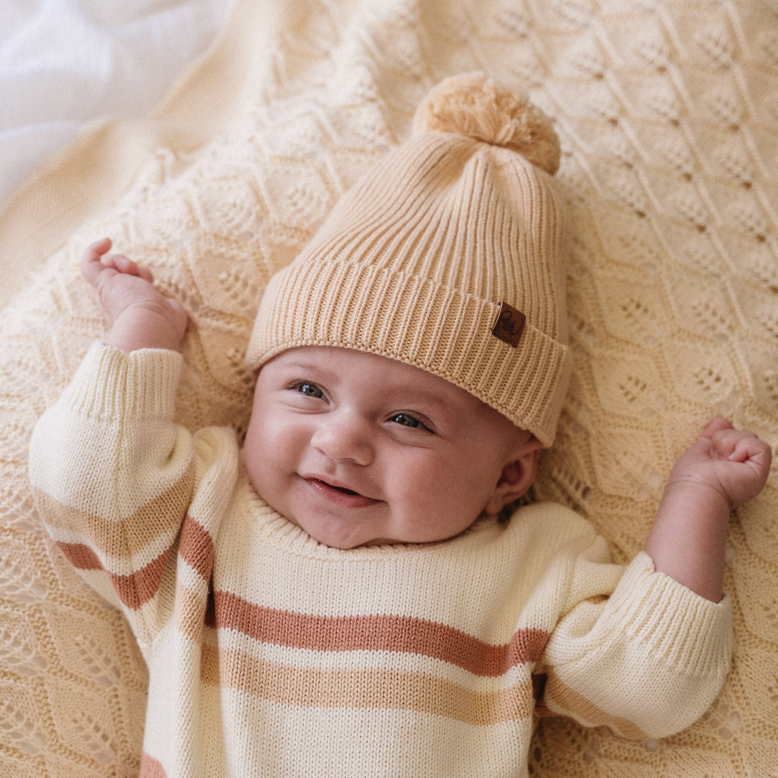 Knitted Beanie (0-6 Months) - Honey - Bubbadue