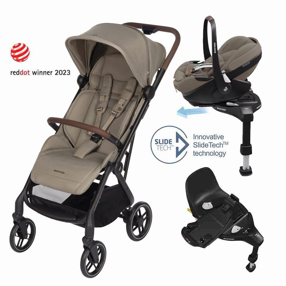 Soho Travel System: Soho Stroller + Pebble 360 Pro Car Seat + FamilyFix 360 Pro Slide Base - Truffle - Bubbadue