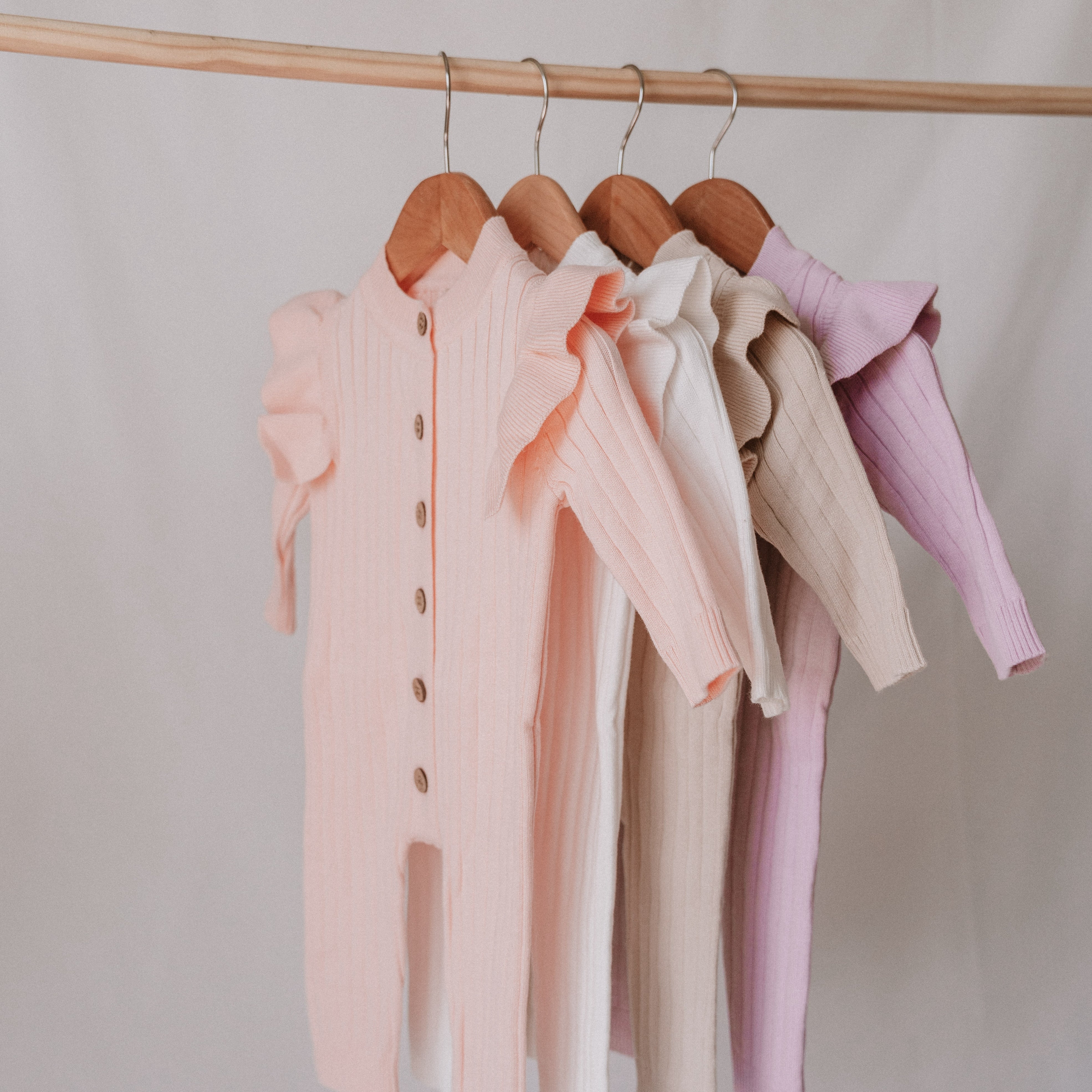Knitted Frilly Romper (0-6 Months) - Biscuit - Bubbadue
