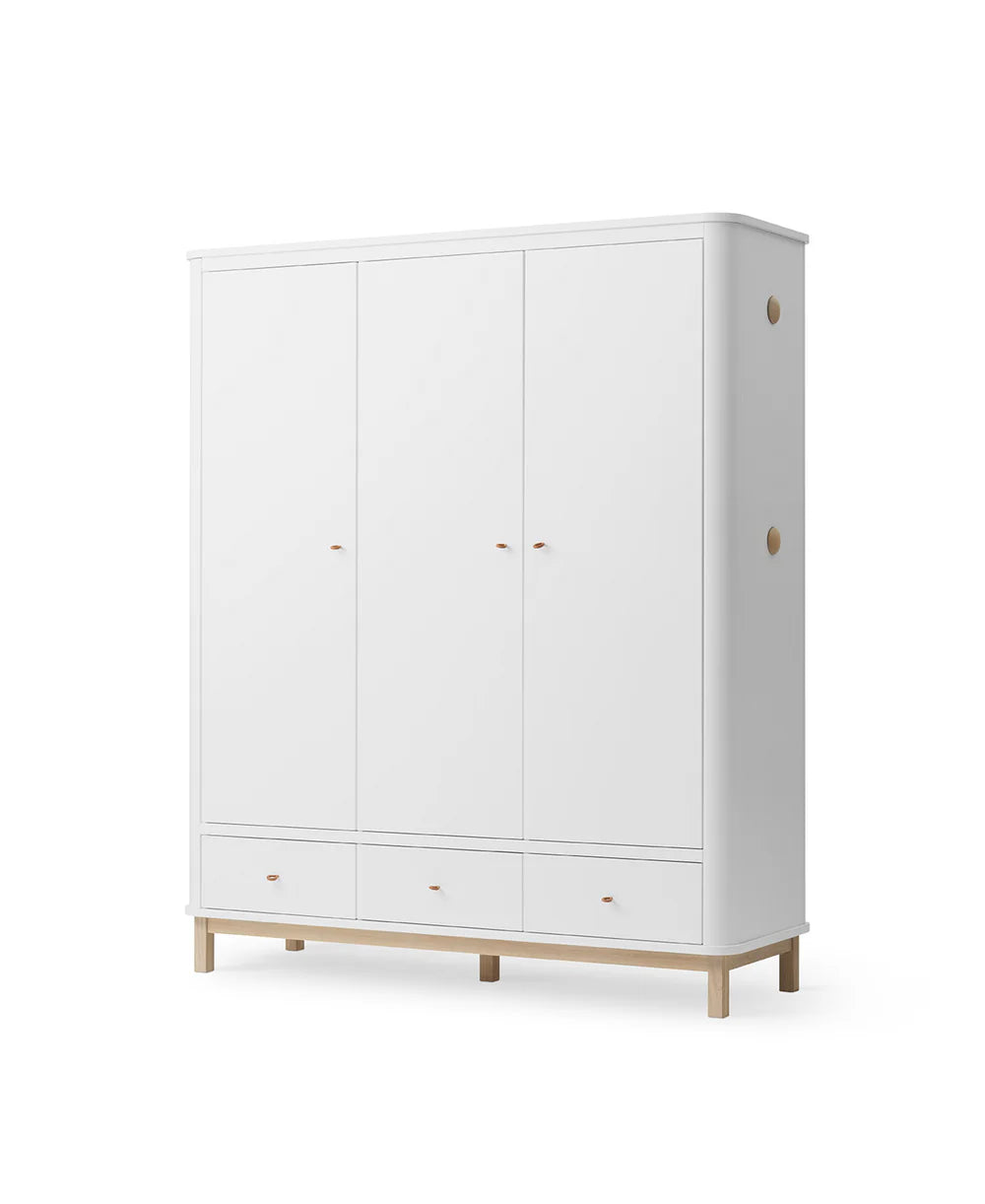 Wood Wardrobe 3 Doors - White/Oak - Bubbadue