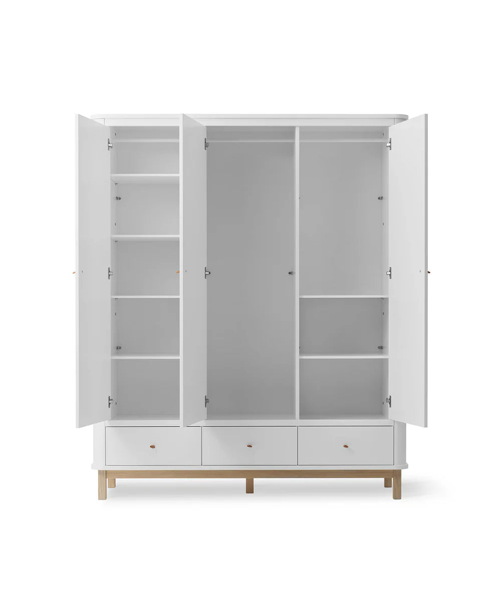 Wood Wardrobe 3 Doors - White/Oak - Bubbadue