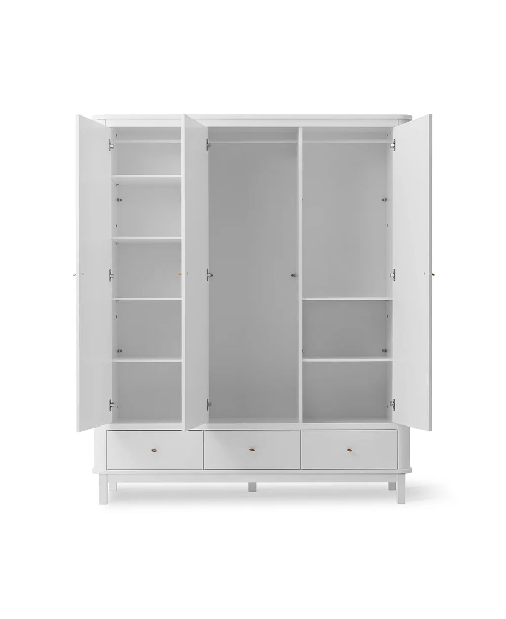 Wood Wardrobe 3 Doors - White - Bubbadue
