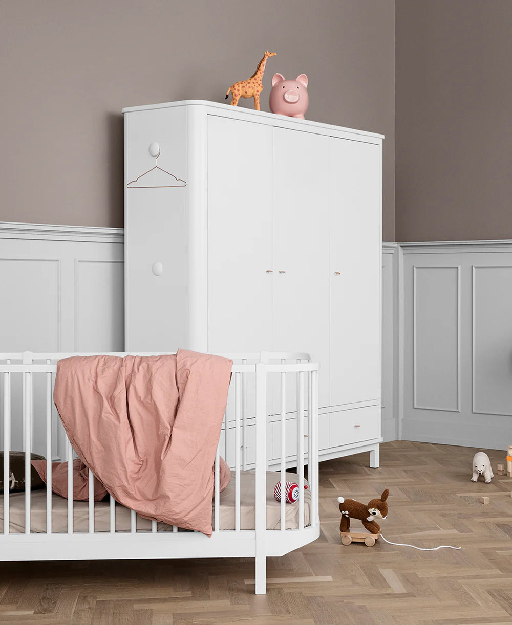 Wood Wardrobe 3 Doors - White - Bubbadue