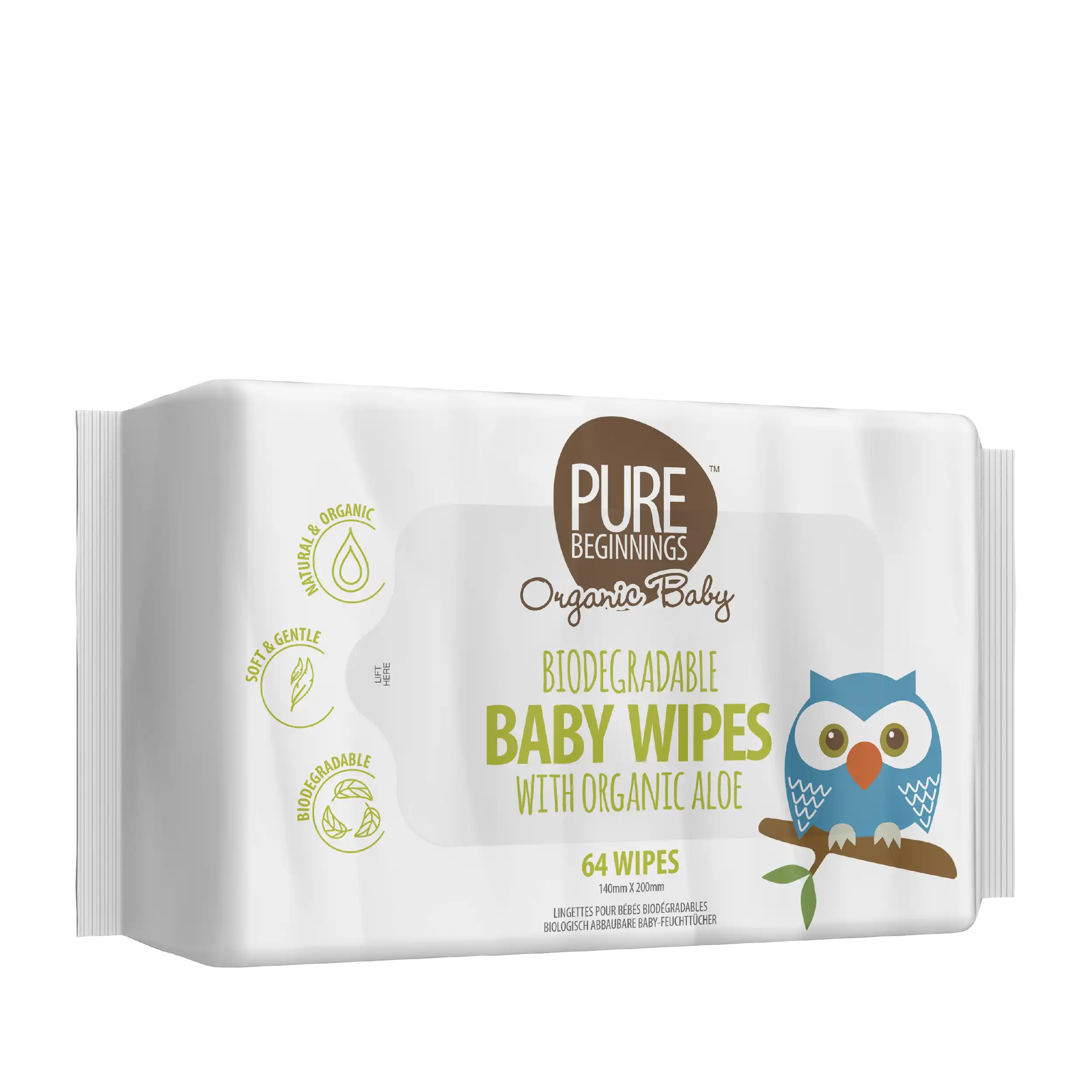 Pure Beginnings Biodegradable Baby Wipes Aloe 64