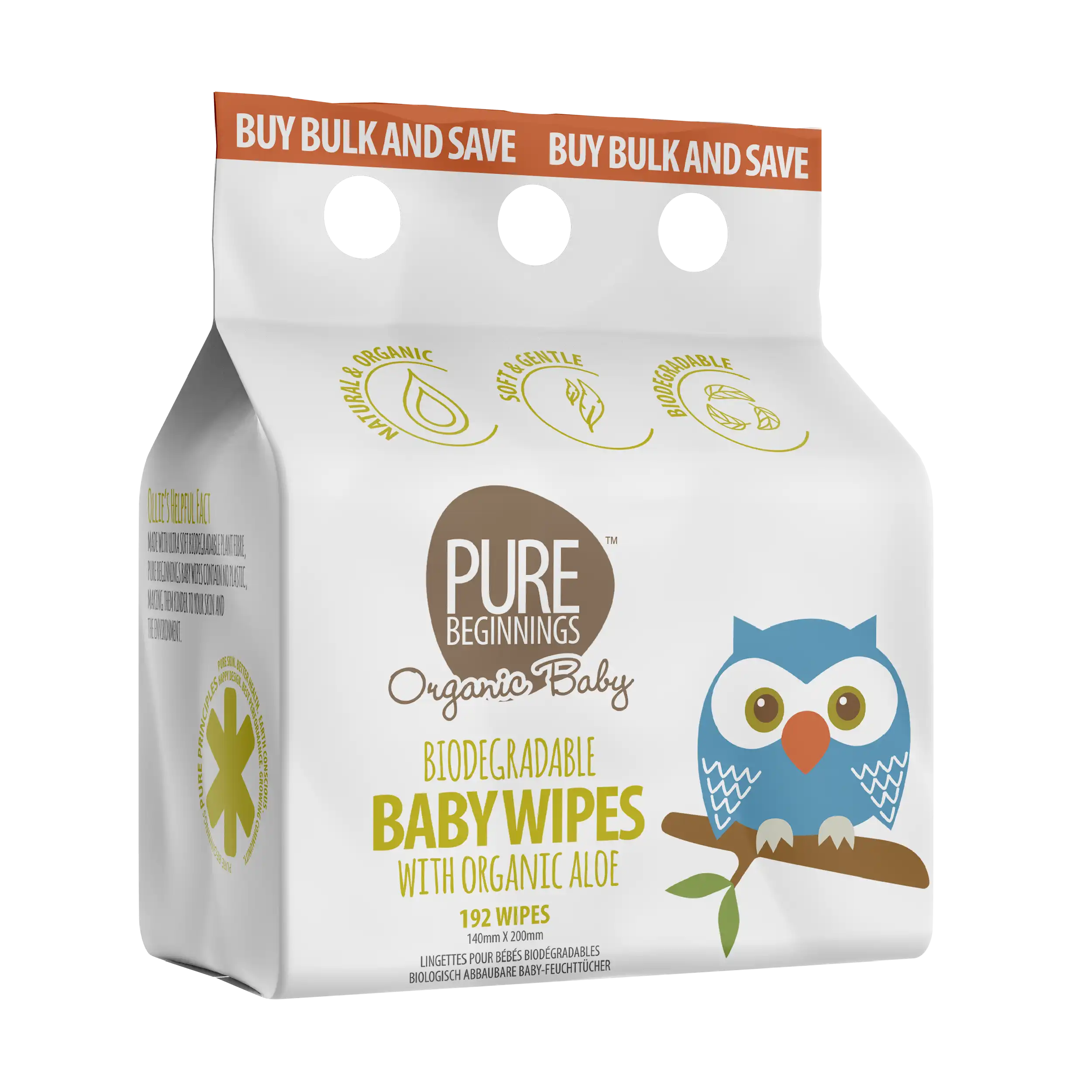Pure Beginnings Biodegradable Baby Wipes Aloe Triple Pack 192