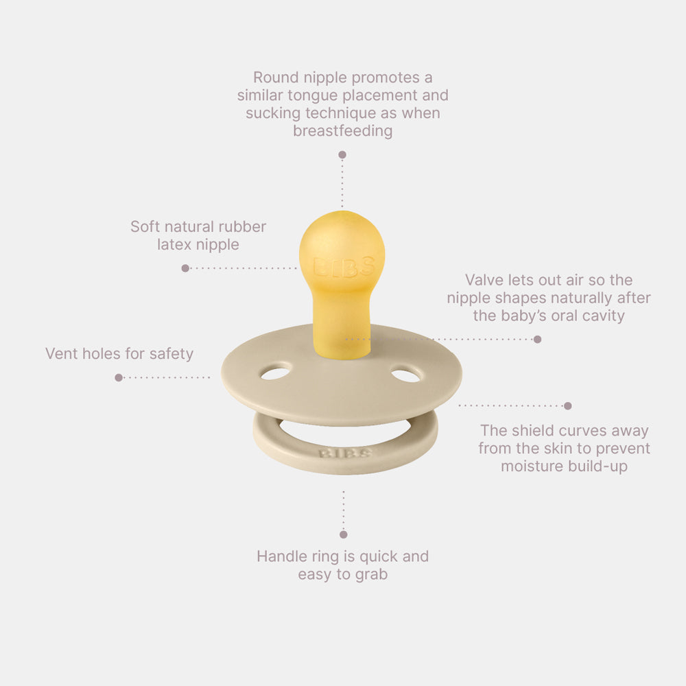 BIBS Colour pacifier features overview.