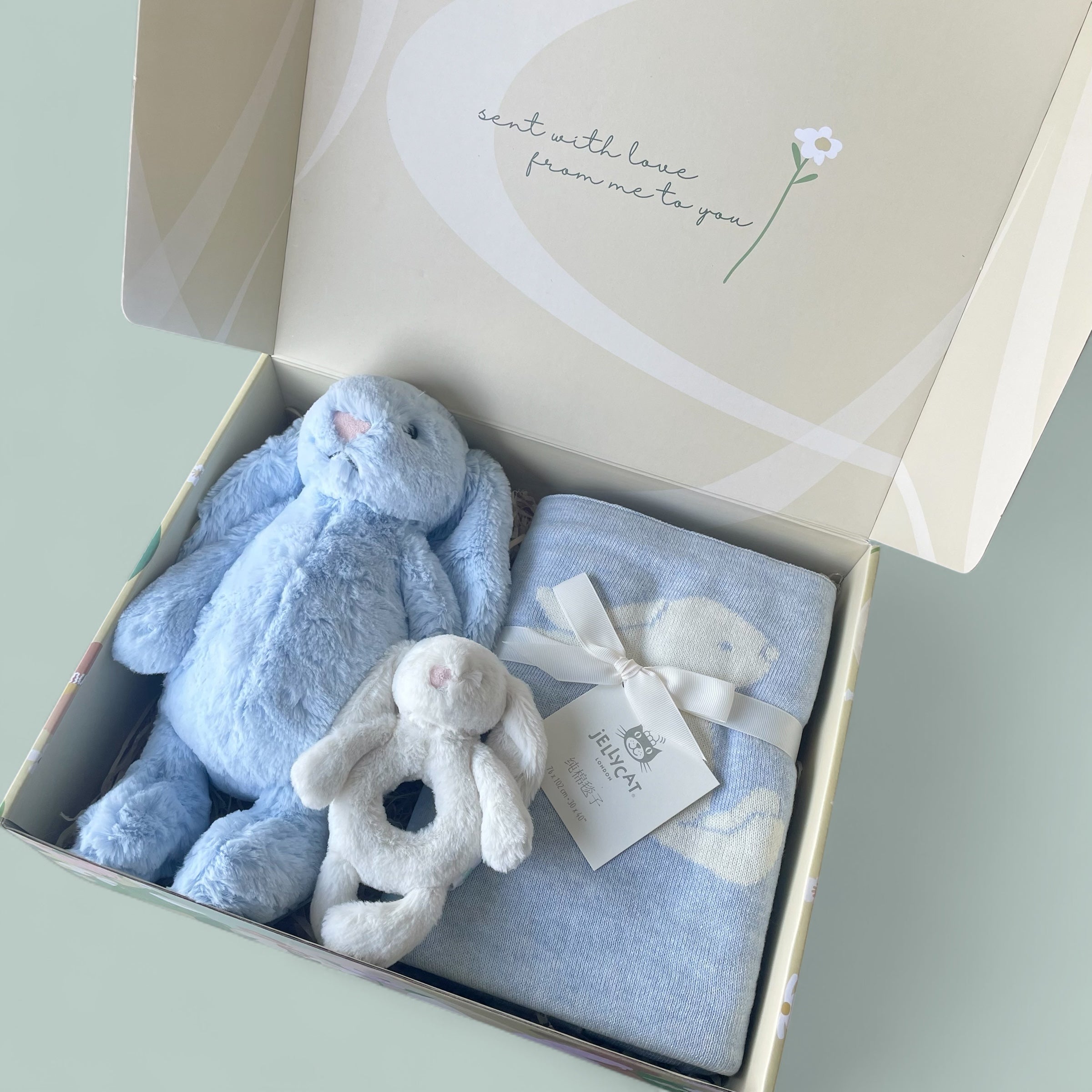 The Bashful Blue Bunny Box - Baby Gift Box - Bubbadue