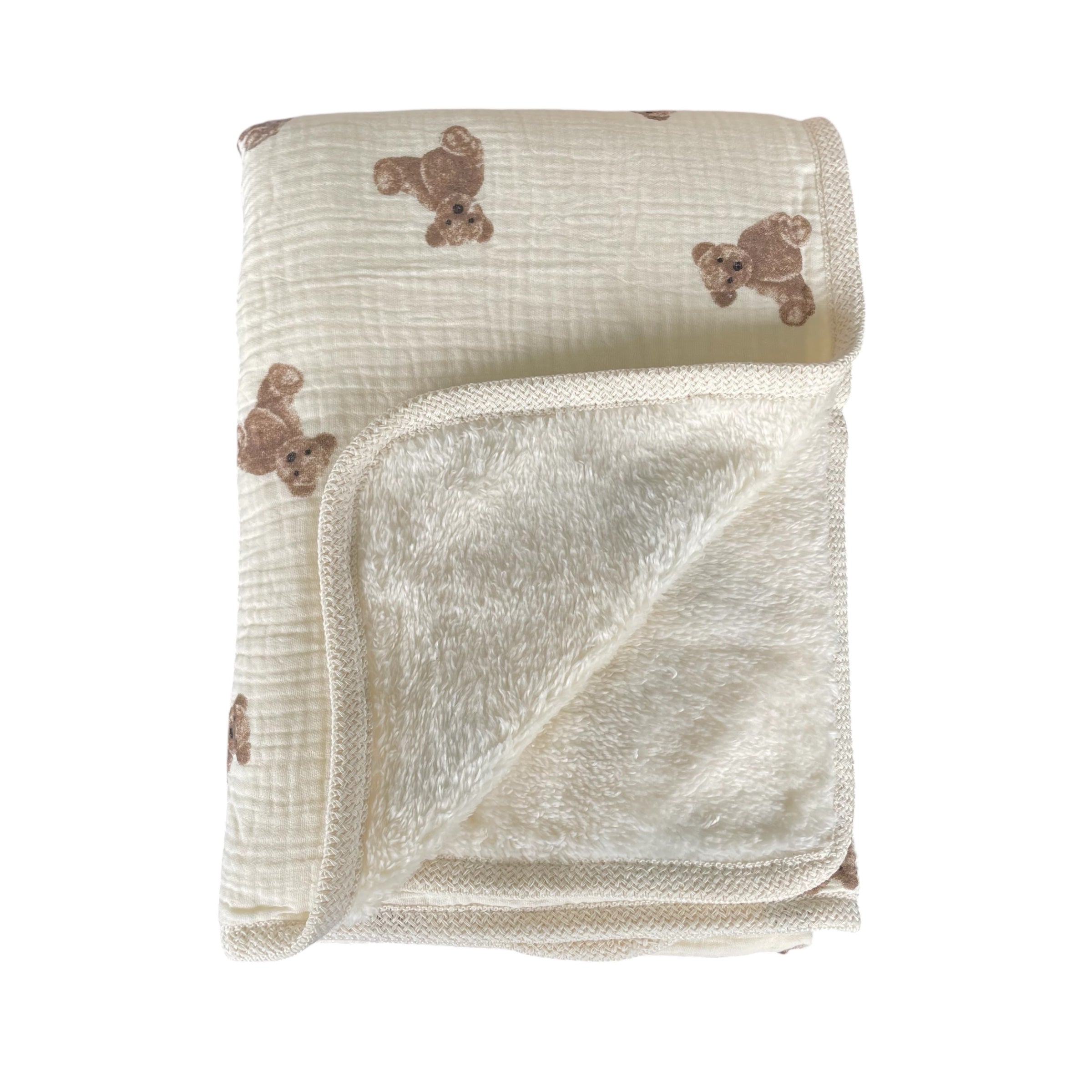 Bubbadue Sienna Deluxe Fleece Blanket in Paddington design, soft and cozy for babies, shown spread flat with textured fabric.