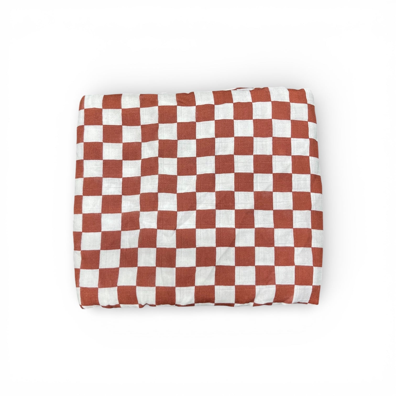 Bubbadue terracotta checkered baby muslin blanket with soft fabric and checkered pattern, suitable for delicate baby skin.