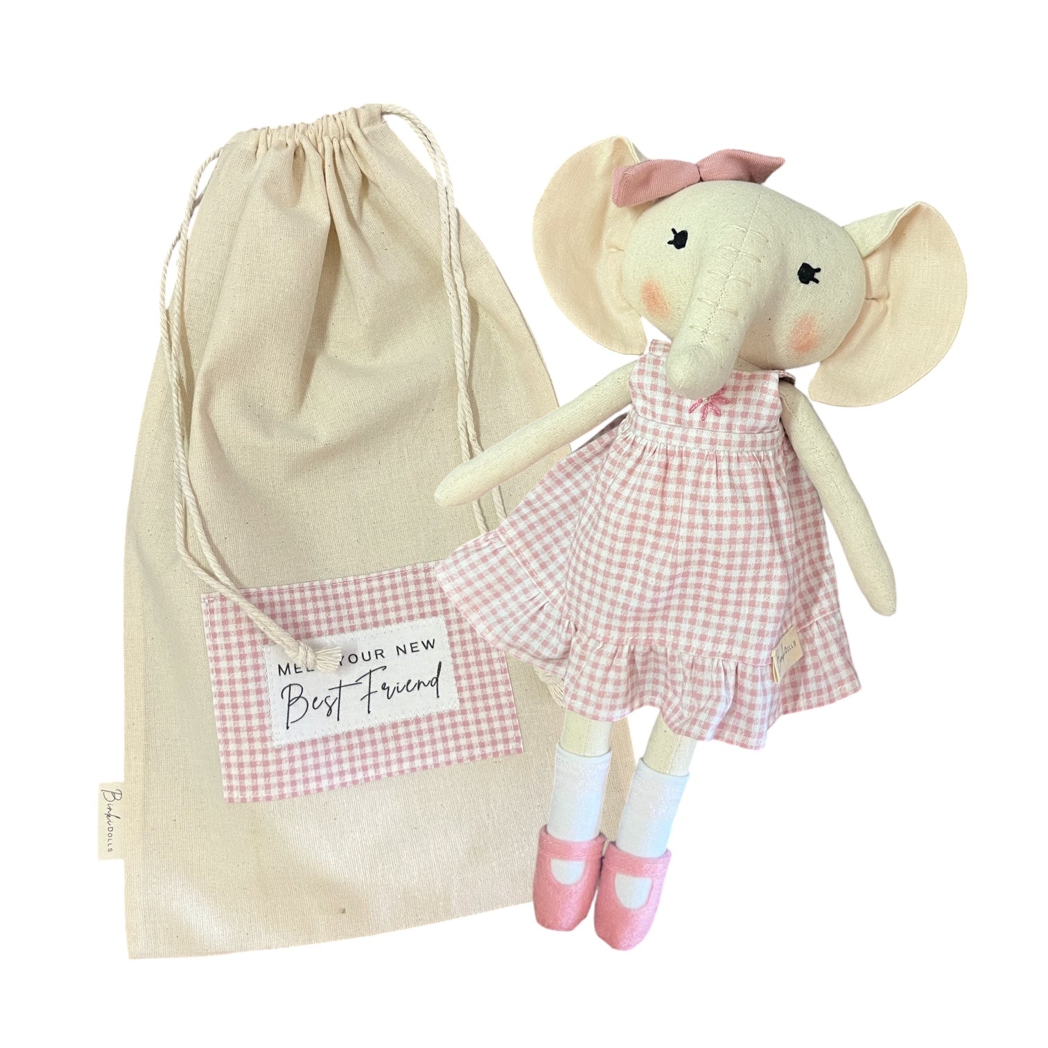 TinkiB Esther the Ellie Binki Doll toy with soft fabric body and detailed elephant features, ideal for children's play and cuddling.