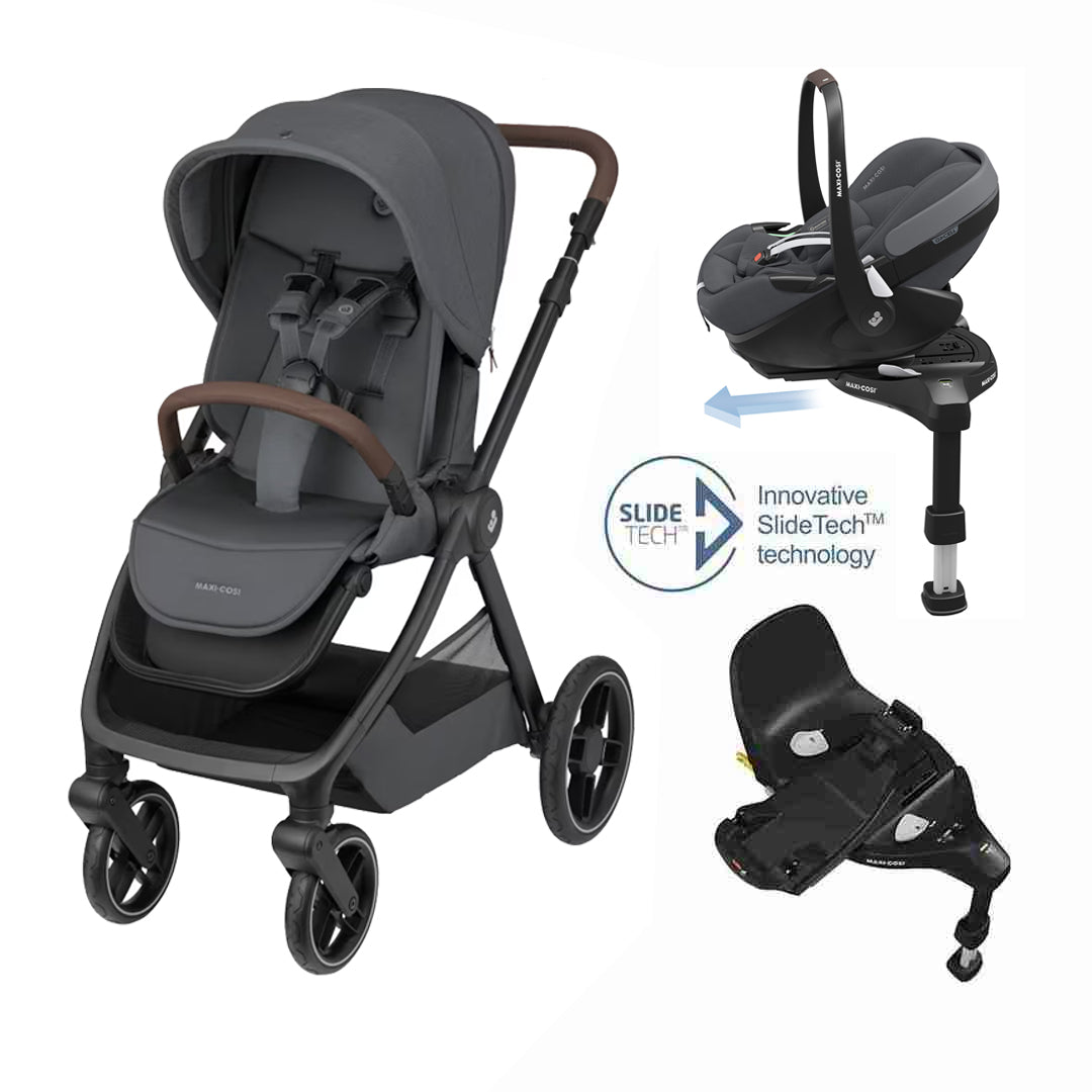 Oxford Travel System: Oxford Stroller + Pebble 360 Pro Car Seat + FamilyFix 360 Pro Slide Base - Twillic Graphite - Bubbadue