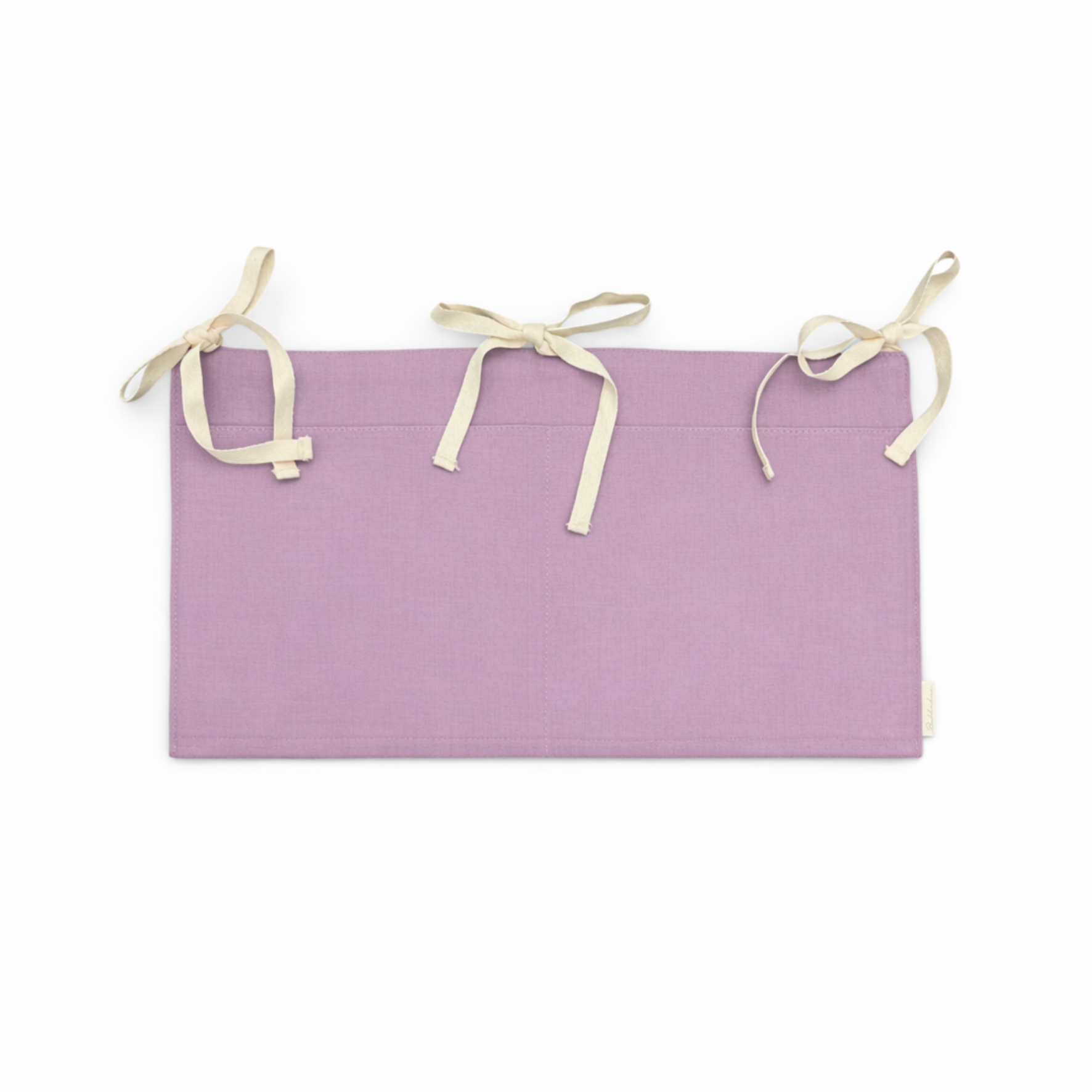 Bubbadue muslin cot pocket in mauve, nursery storage accessory with soft fabric and multiple pockets for organization.