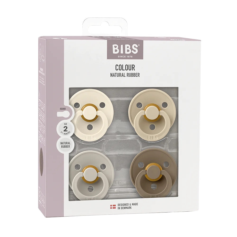 BIBS Colour Pacifiers / Dummies 4 Pack - Ivory/Sand/Vanilla/Dark Oak - Bubbadue
