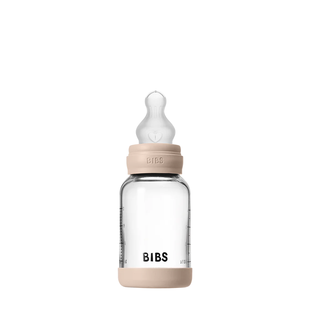 BIBS Glass Baby Bottle 120ml Silicone - Blush