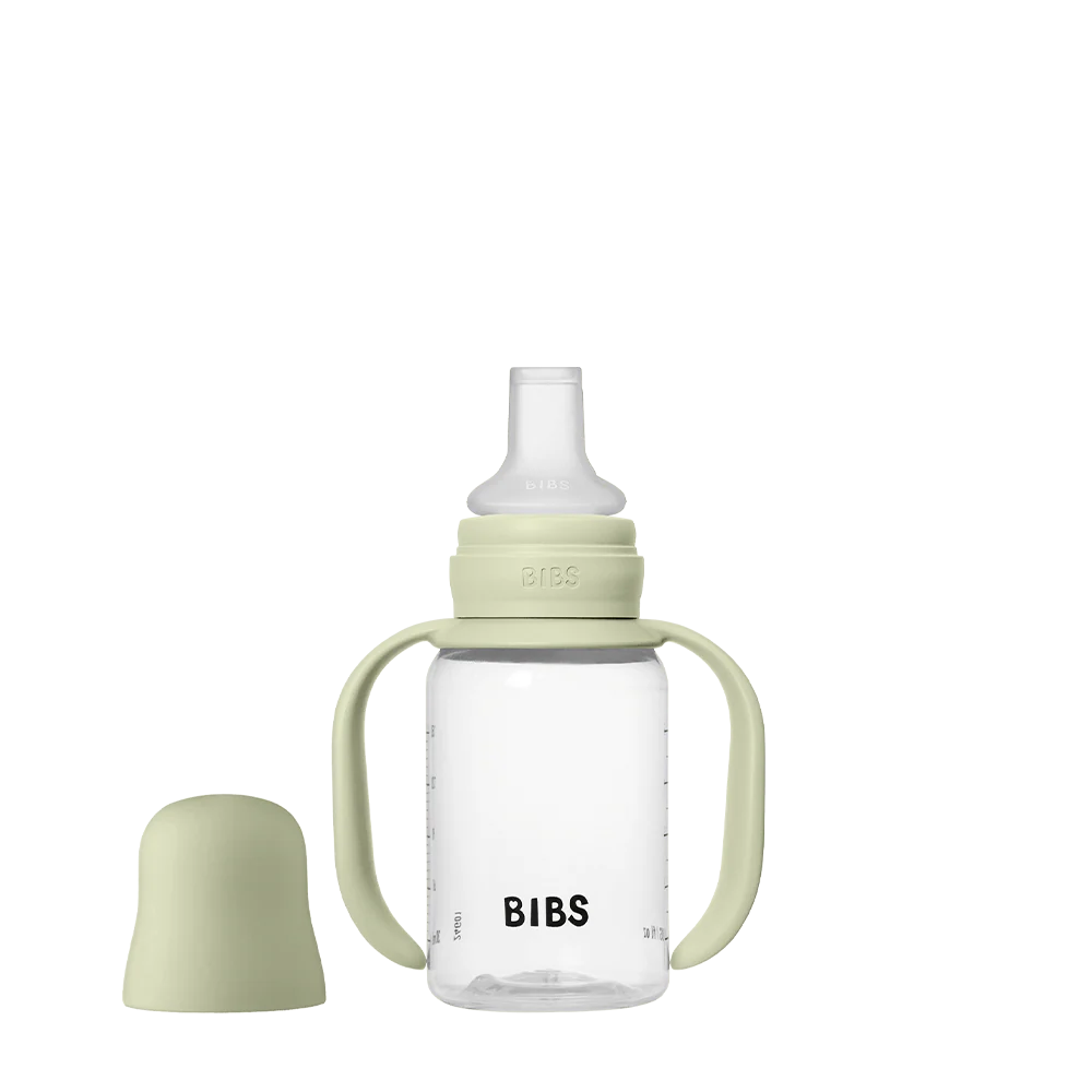 Gnash BIBS Baby Sippy Bottle with Sage silicone spout and 150 ml capacity, designed for easy gripping and safe drinking for infants.