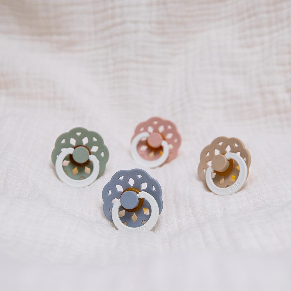 BIBS Boheme Glow pacifiers in daylight