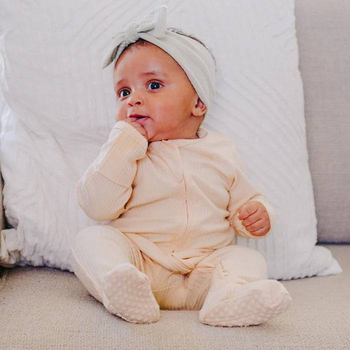 Organic Ribbed Romper With Footies & Mittens | Cream - Bubbadue