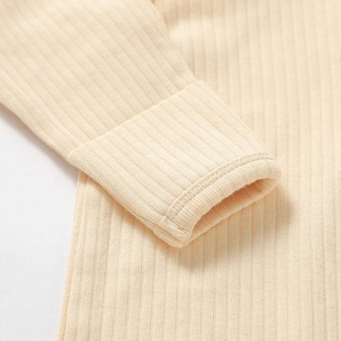 Organic Ribbed Romper With Footies & Mittens | Cream - Bubbadue