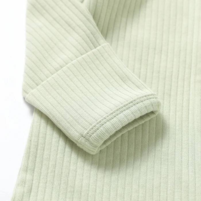 Organic Ribbed Romper With Footies & Mittens | Mint - Bubbadue