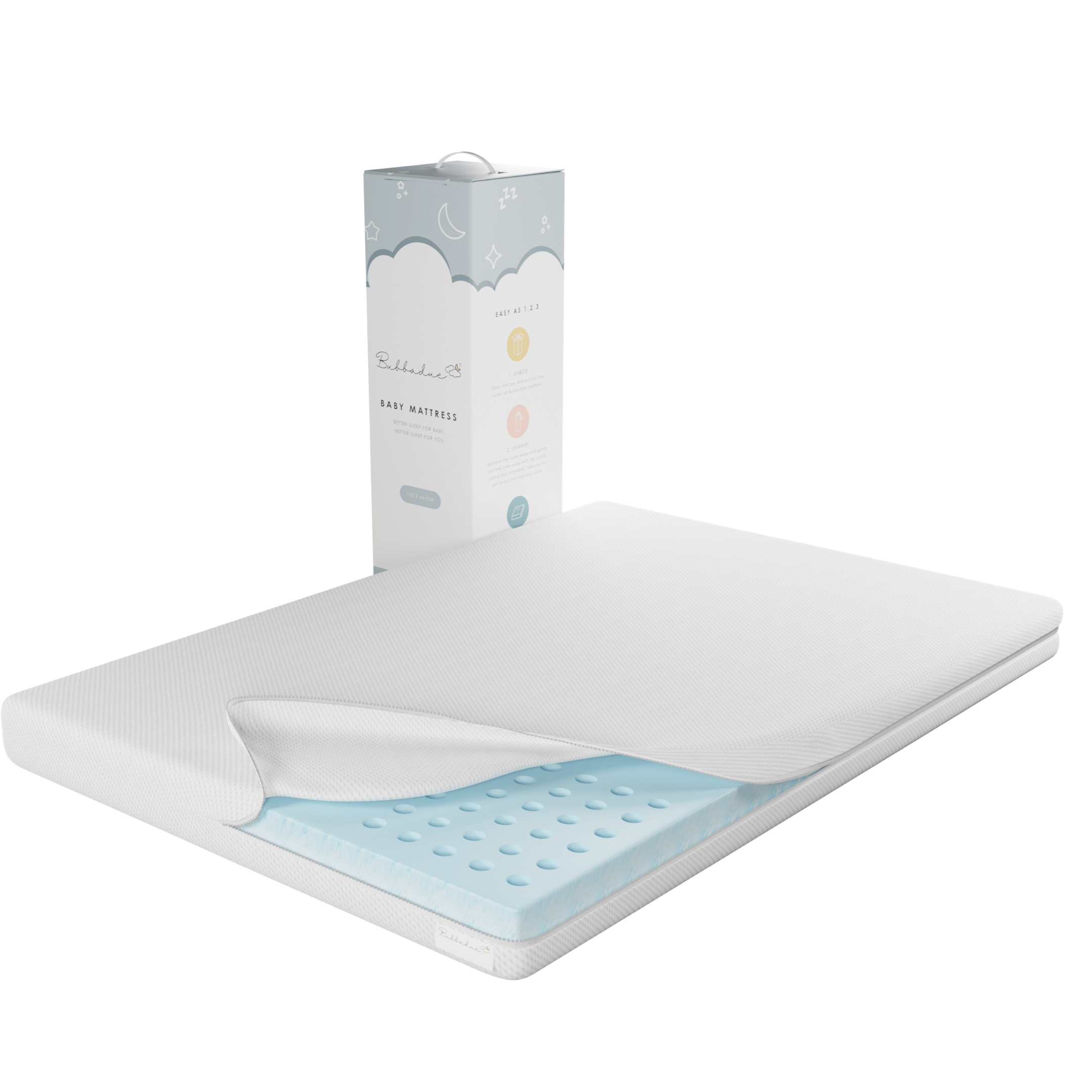 Bubbadue Cot Mattress In-A-Box (95 x 66 x 8cm) - Bubbadue