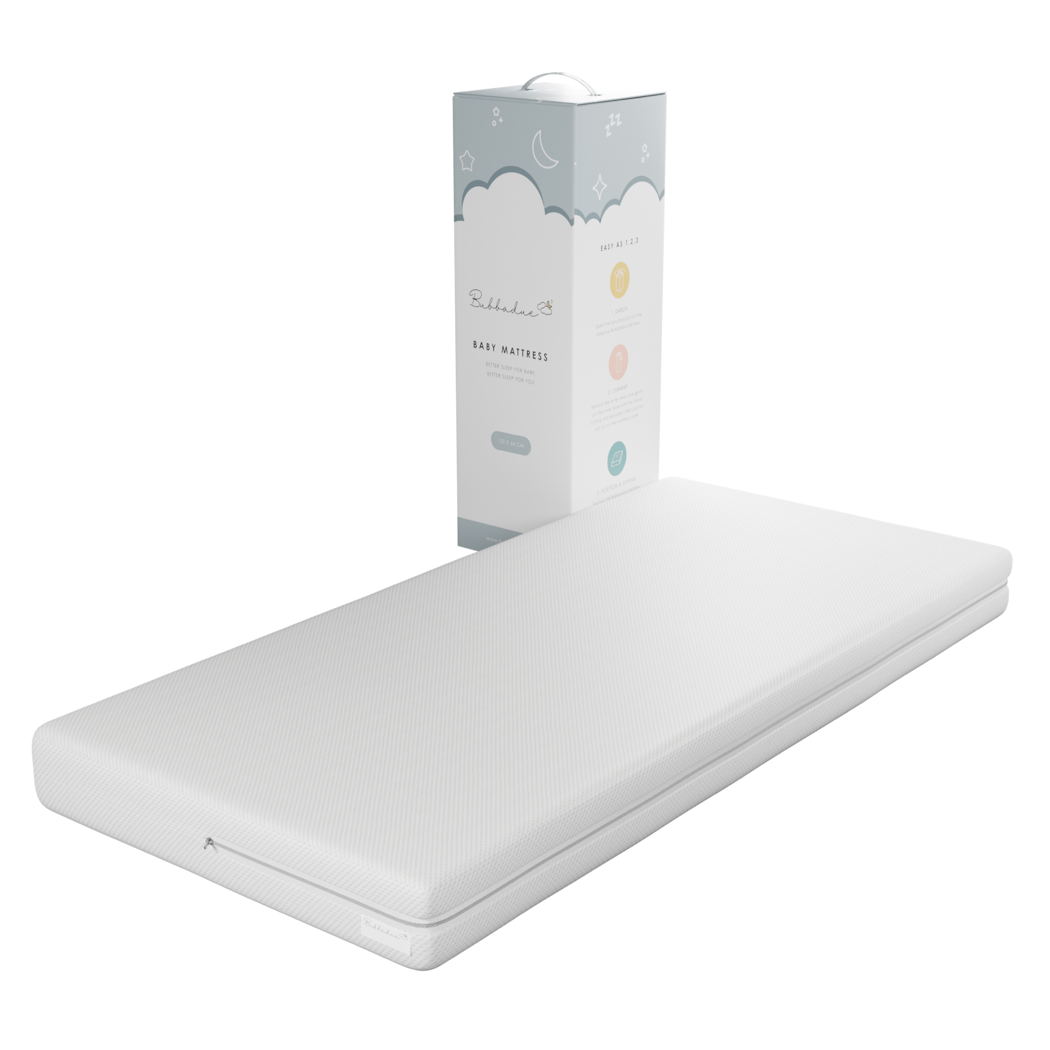 Bubbadue Dual Foam Cot Mattress In-A-Box (118 x 56 x 10cm) - Bubbadue