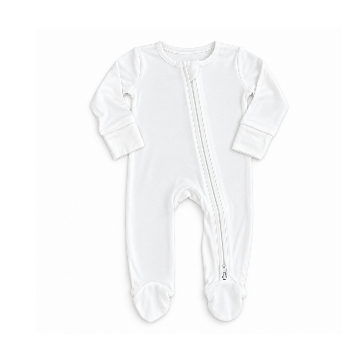White BubbaGrow clothing footies by Bubbadue, soft fabric and comfortable fit for babies.