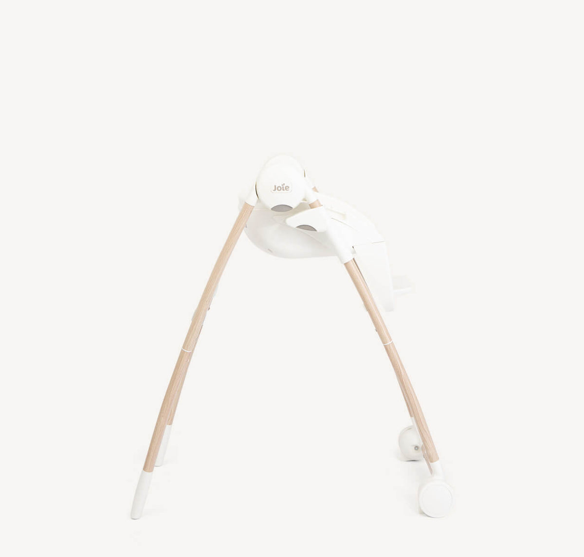 Joie Multiply 6-in-1 high chair in walnut wood showing adjustable tray and sturdy wooden frame for versatile seating options