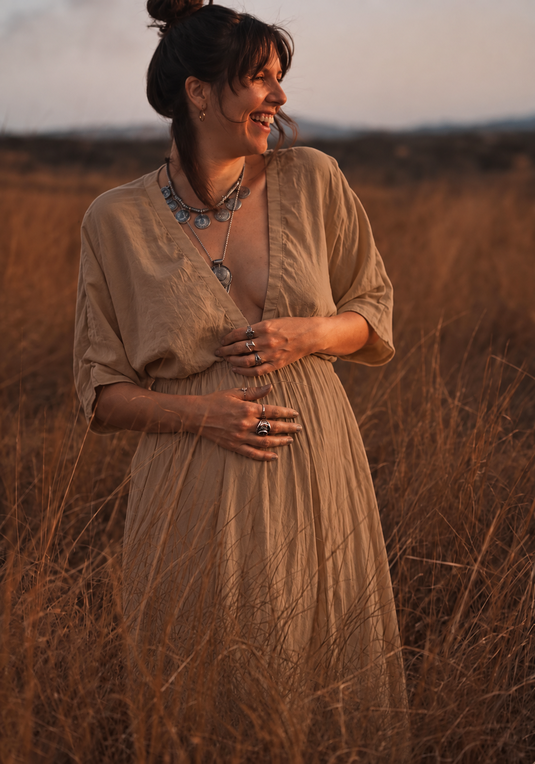 Lula Maternity Dress in Sand