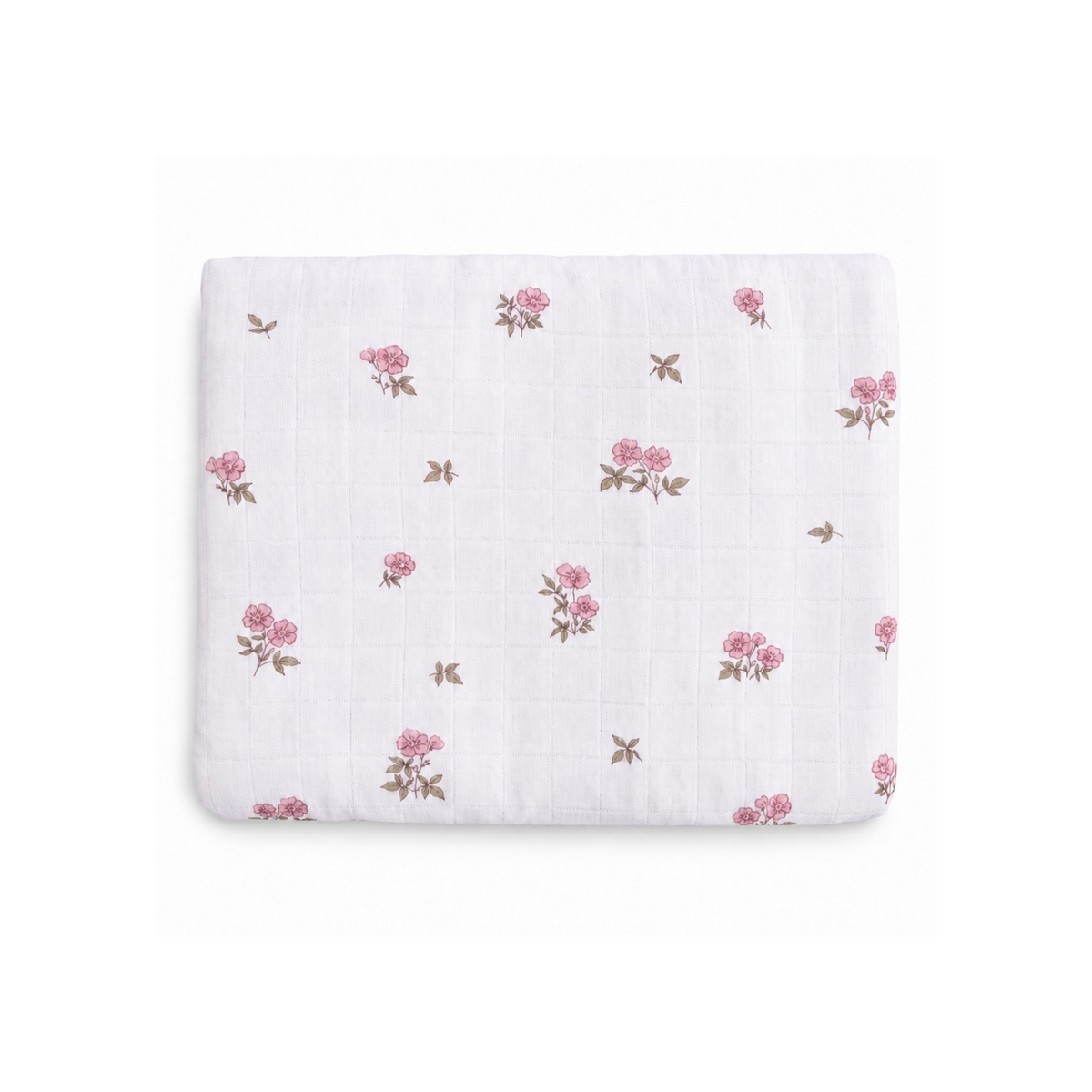 Soft Bubbadue Rosebud baby muslin blanket featuring a delicate floral pattern, ideal for cuddling and everyday use.