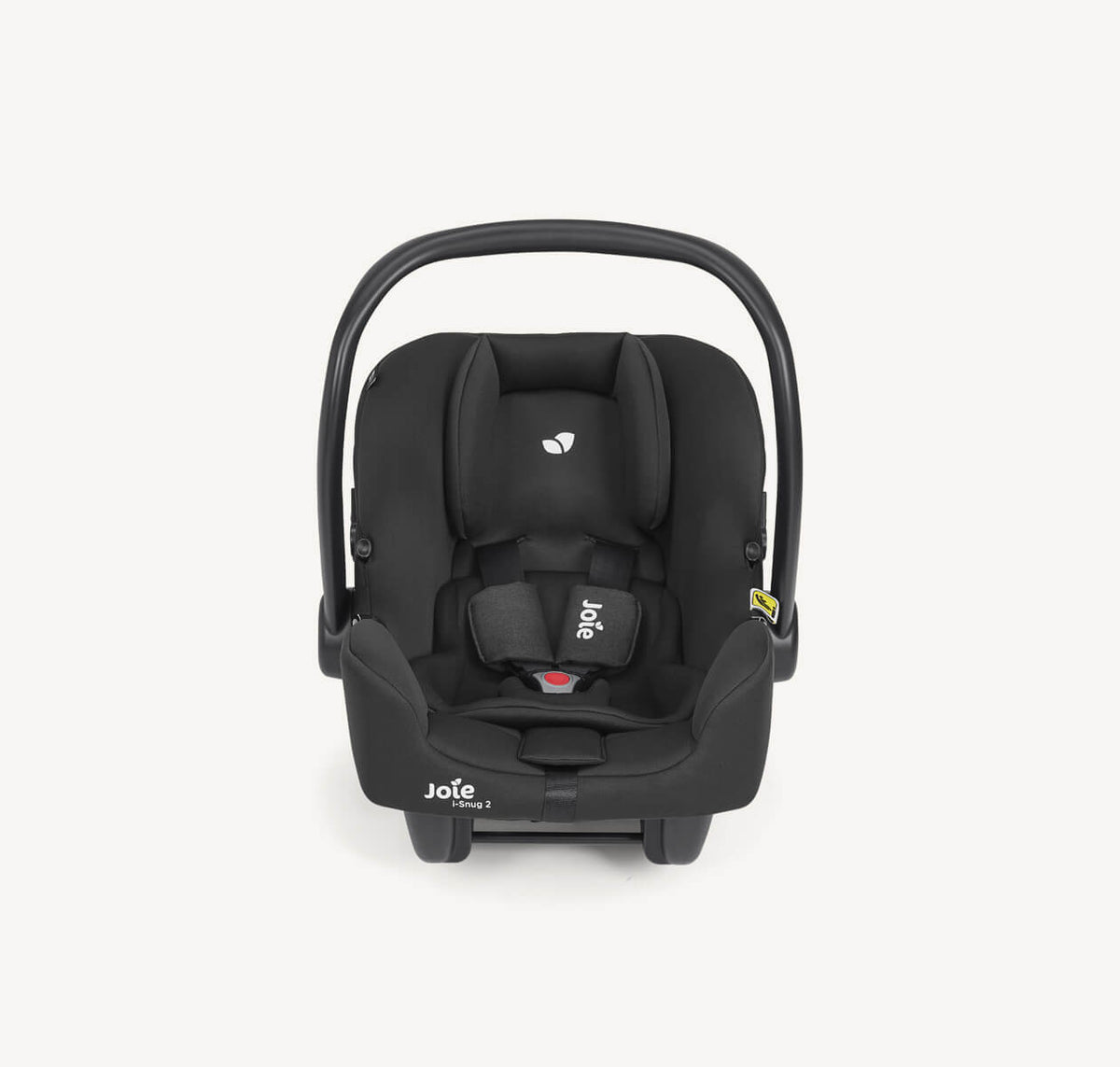Joie i-Snug 2 i-Size infant car seat in Raven with raised headrest and adjustable safety features for newborns.