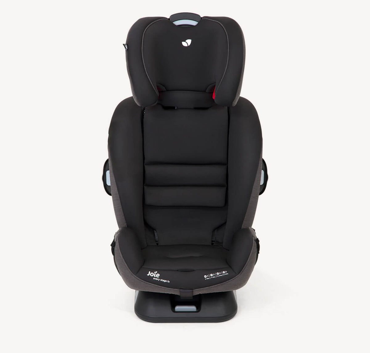 Joie Every Stage FX ISOFIX car seat in Coal with headrest and safety features for toddlers and children.
